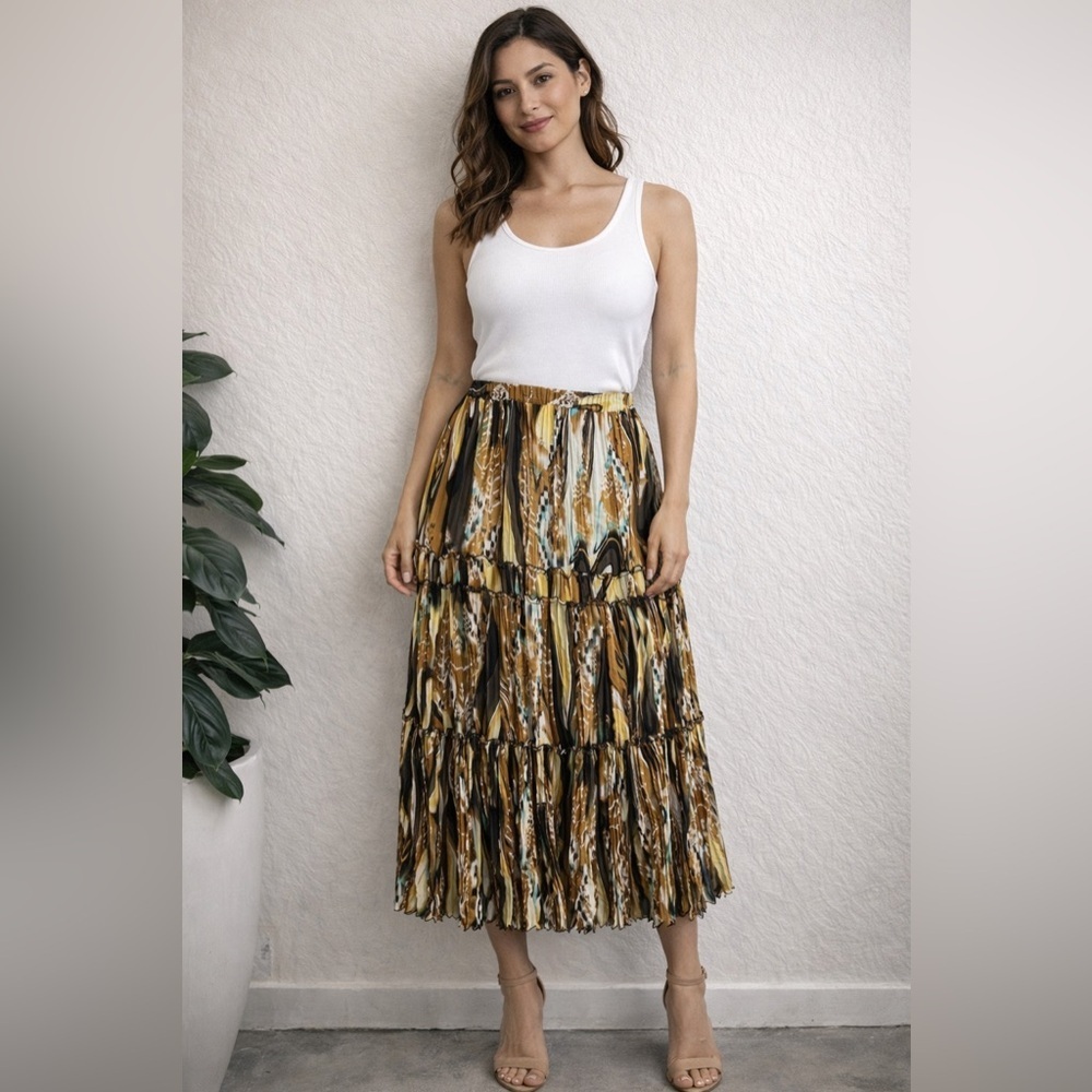VTG fairy Peter Nygard 100% Silk Boho Multicolor Midi Skirt Artsy Size 6